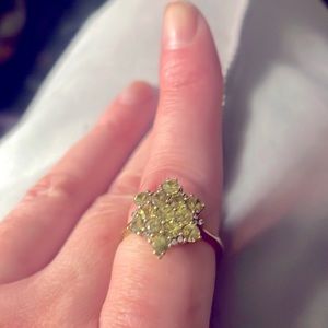 Gold over silver peridot flower ring